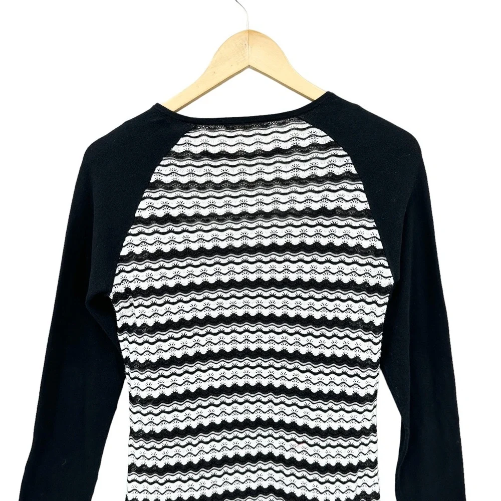 TRINA TURK Long Sleeve Mini Sweater Dress Black White